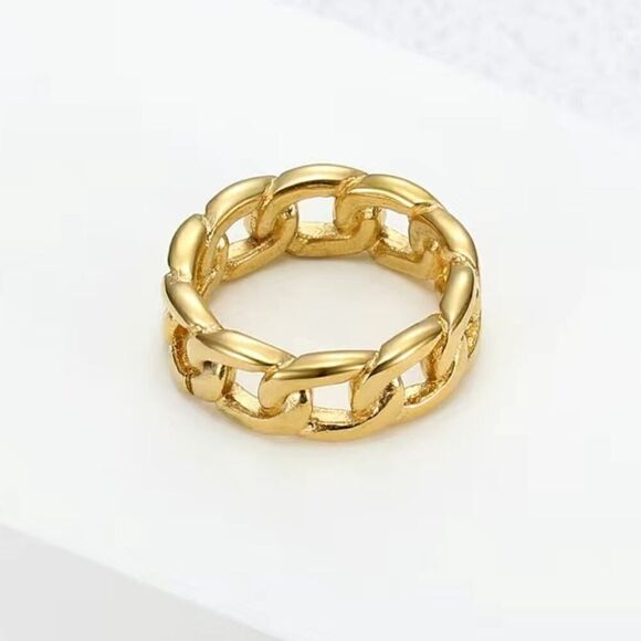 Stainless Steel Chain Style Finger Ring 18K Gold Plated SIZE 8 - Picture 3 of 7